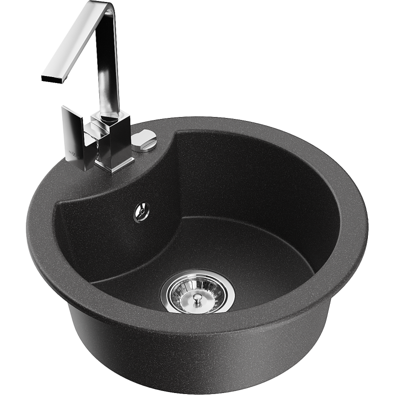 Mexen Diego granite sink 1-bowl with Rita kitchen tap, black speckled - 6512-76-670300-00