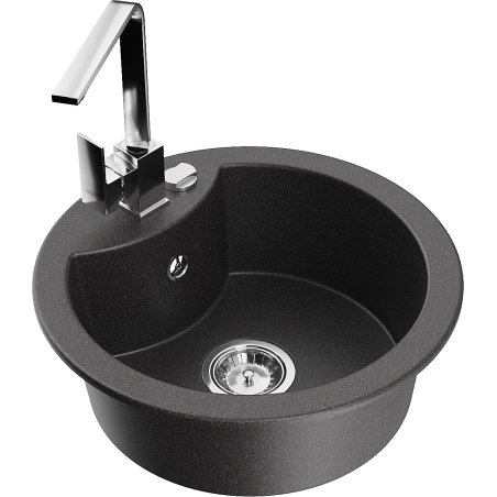 Mexen Diego 1-compartment granite sink with a kitchen mixer tap Rita, spotted black - 6512-76-670300-00