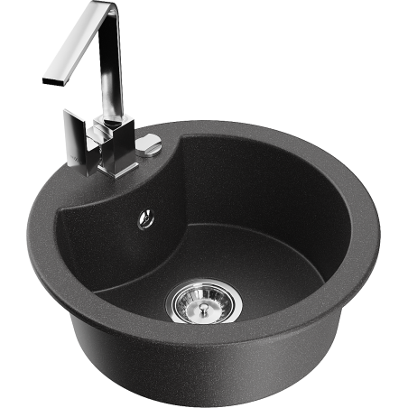 Mexen Diego granite sink 1-bowl with Rita kitchen tap, black speckled - 6512-76-670300-00