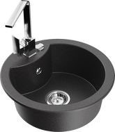 Mexen Diego 1-compartment granite sink with a kitchen mixer tap Rita, spotted black - 6512-76-670300-00