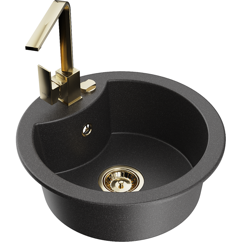Mexen Diego 1-bowl granite sink with Rita kitchen tap, speckled black - 6512-76-670300-50