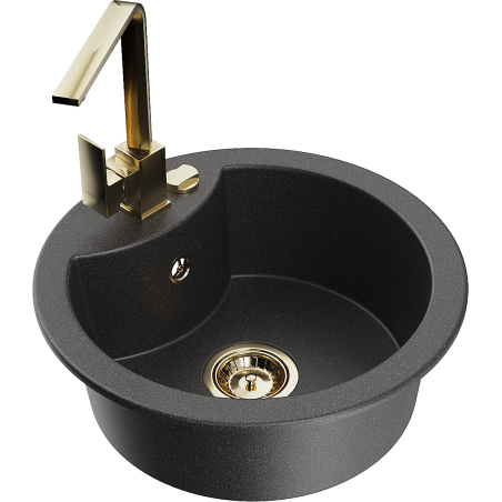 Mexen Diego 1-bowl granite sink with Rita kitchen faucet, black speckled - 6512-76-670300-50