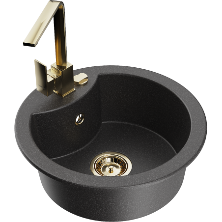 Mexen Diego 1-bowl granite sink with Rita kitchen tap, speckled black - 6512-76-670300-50
