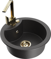 Mexen Diego 1-bowl granite sink with Rita kitchen faucet, black speckled - 6512-76-670300-50