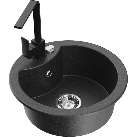 Mexen Diego 1-compartment granite sink with a kitchen mixer tap Rita, spotted black - 6512-76-670300-70