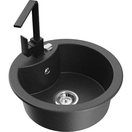 Mexen Diego single-bowl granite sink with Rita kitchen faucet, speckled black - 6512-76-670300-70