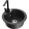 Mexen Diego 1-Bowl Granite Sink with Rita Kitchen Tap, Black Speckled - 6512-76-670300-70