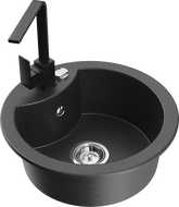 Mexen Diego 1-compartment granite sink with a kitchen mixer tap Rita, spotted black - 6512-76-670300-70
