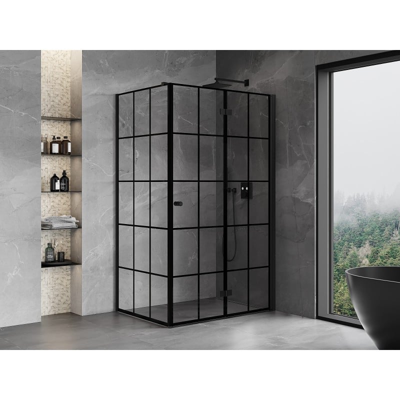 Mexen Mist-F folding shower cabin right 85 x 90 cm, black grid, black - 8A6T-085-090-70-77-P