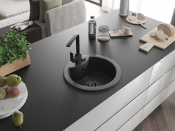 Mexen Diego 1-compartment granite sink with a kitchen mixer tap Rita, spotted black - 6512-76-670300-70-B