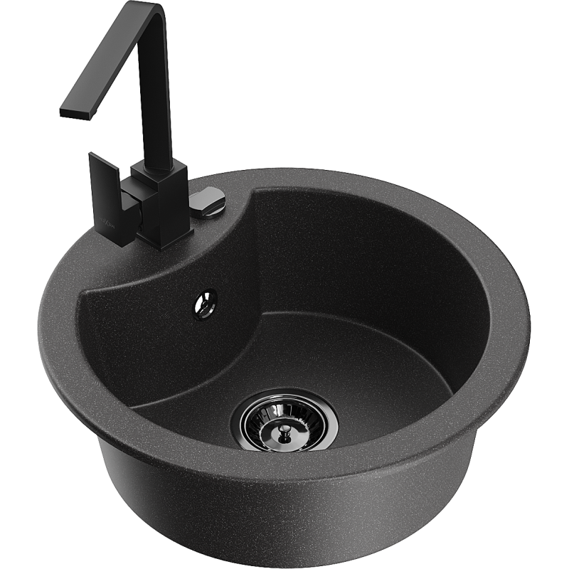 Mexen Diego 1-bowl granite sink with Rita kitchen tap, black speckled - 6512-76-670300-70-B