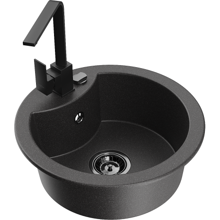 Mexen Diego 1-bowl granite sink with kitchen faucet Rita, speckled black - 6512-76-670300-70-B