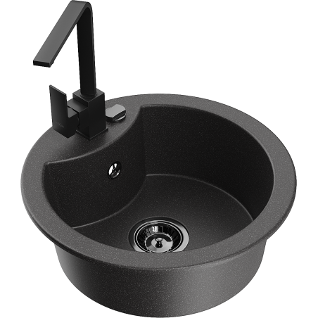 Mexen Diego 1-bowl granite sink with Rita kitchen tap, black speckled - 6512-76-670300-70-B
