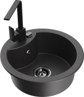 Mexen Diego 1-bowl granite sink with kitchen faucet Rita, speckled black - 6512-76-670300-70-B