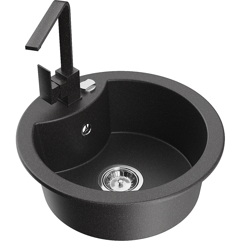 Mexen Diego 1-compartment granite sink with a kitchen mixer tap Rita, spotted black - 6512-76-670300-76