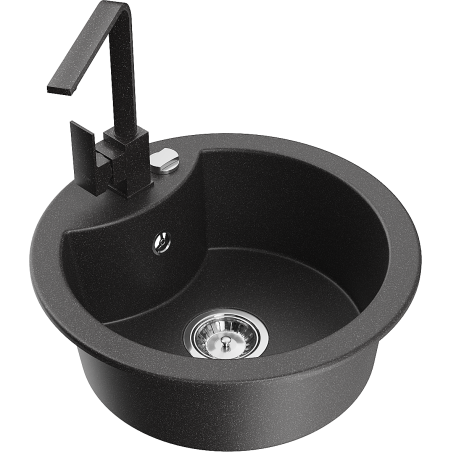 Mexen Diego granite kitchen sink, 1-bowl with Rita kitchen faucet, black speckled - 6512-76-670300-76