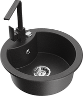 Mexen Diego single-bowl granite sink with Rita kitchen faucet, black speckled - 6512-76-670300-76