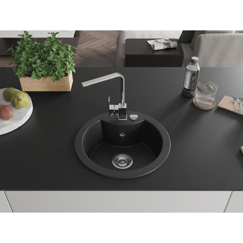 Mexen Diego 1-bowl granite sink with Rita kitchen tap, black - 6512-77-670300-00