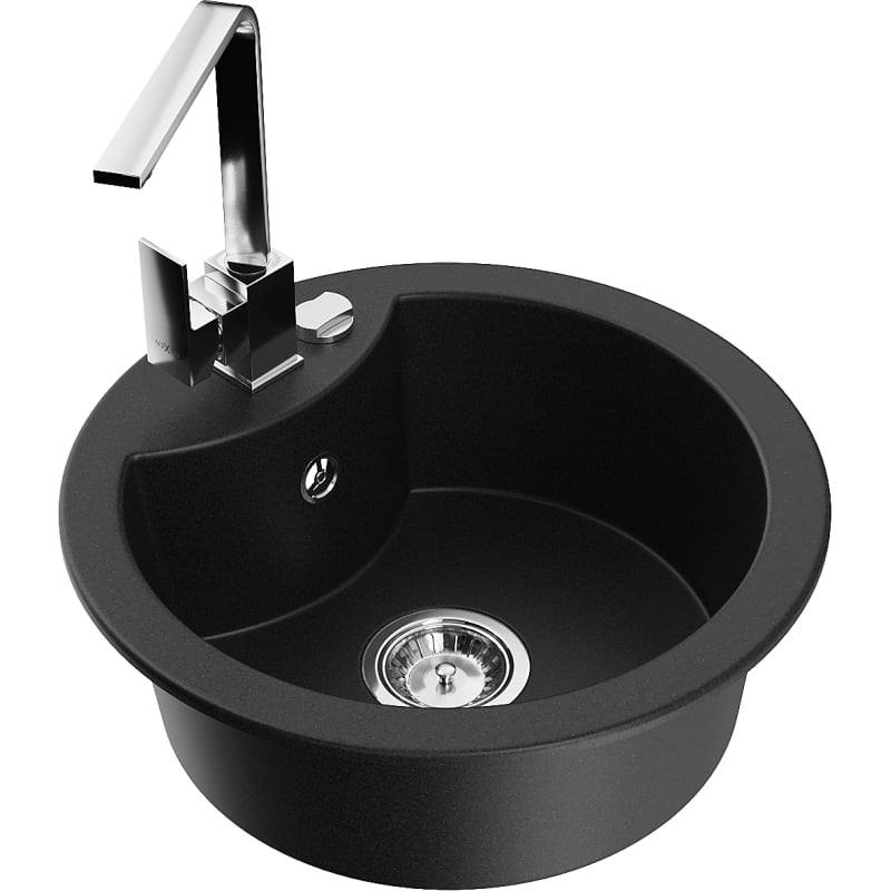 Mexen Diego 1-bowl granite sink with Rita kitchen faucet, black - 6512-77-670300-00