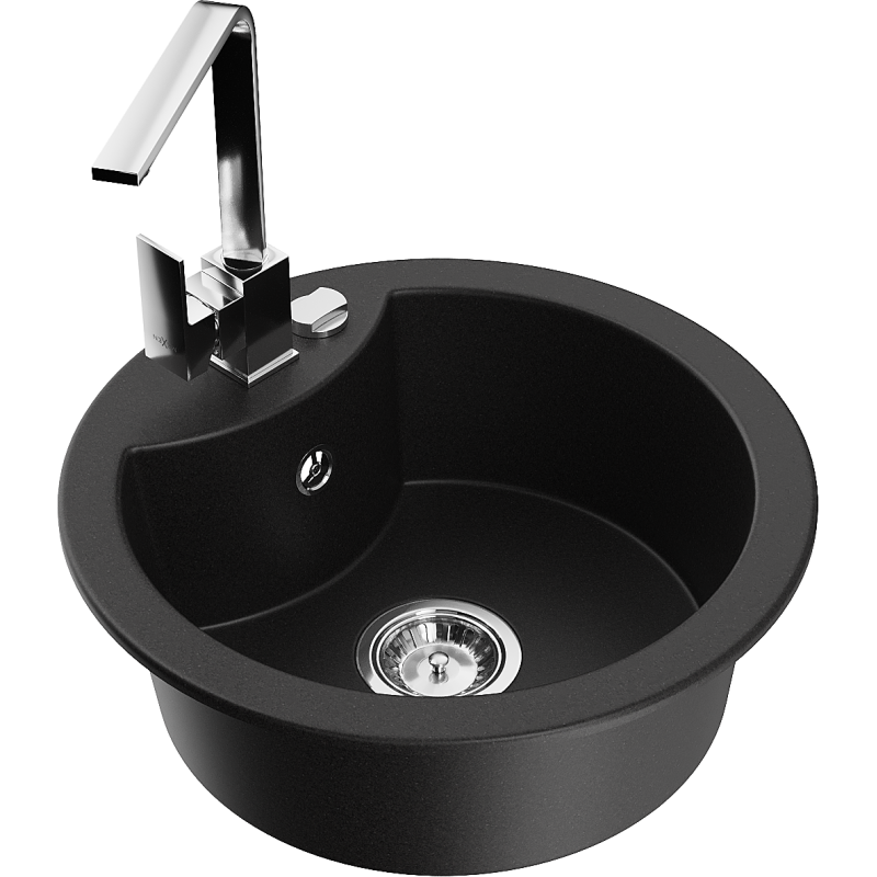 Mexen Diego 1-compartment granite sink with a kitchen mixer tap Rita, Black - 6512-77-670300-00