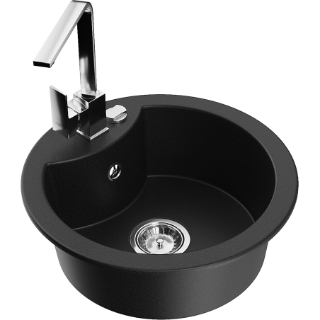 Mexen Diego 1-bowl granite sink with Rita kitchen tap, black - 6512-77-670300-00