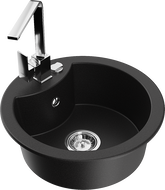 Mexen Diego granite kitchen sink 1-bowl with kitchen faucet Rita, black - 6512-77-670300-00