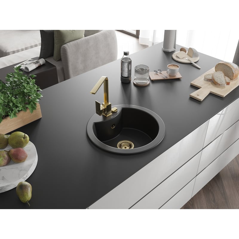 Mexen Diego single-bowl granite kitchen sink with Rita faucet, black - 6512-77-670300-50