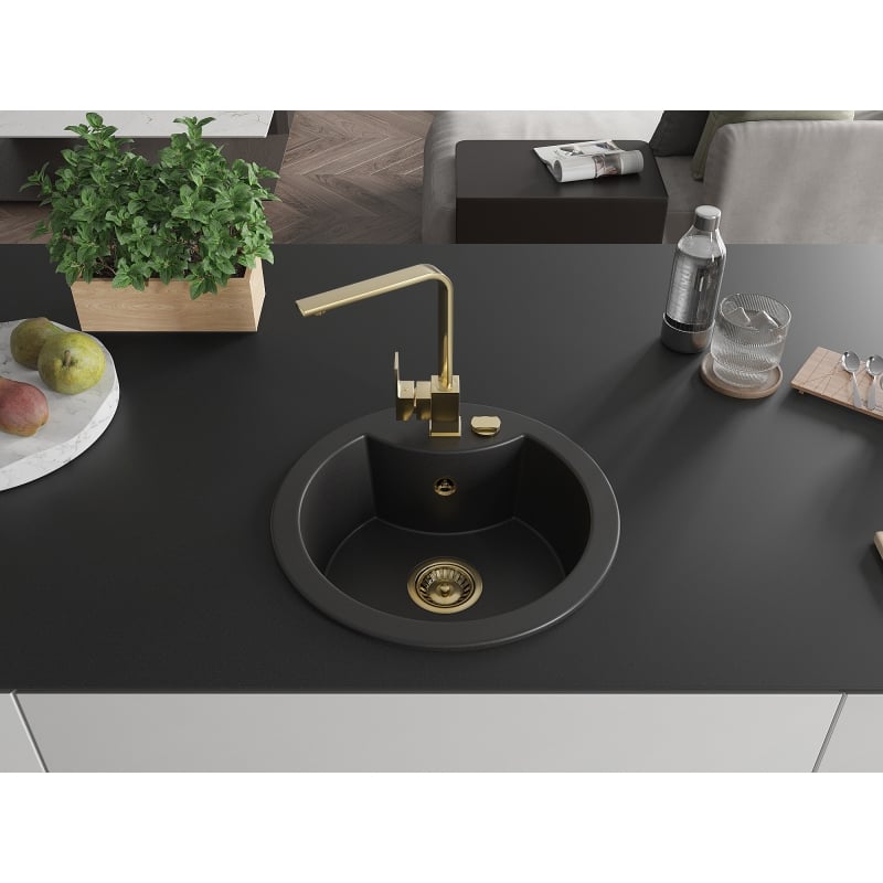 Mexen Diego single-bowl granite kitchen sink with Rita faucet, black - 6512-77-670300-50