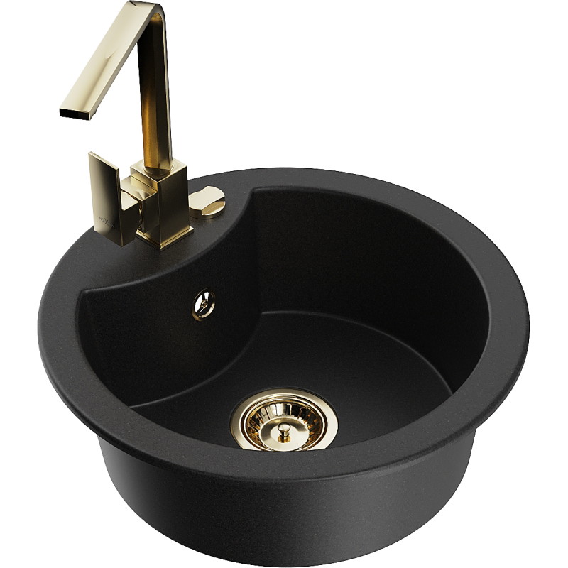 Mexen Diego granite kitchen sink 1-bowl with Rita kitchen faucet, black - 6512-77-670300-50