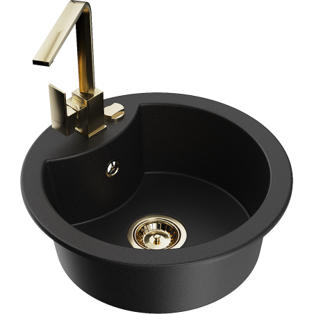 Mexen Diego single-bowl granite kitchen sink with Rita faucet, black - 6512-77-670300-50