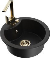 Mexen Diego granite kitchen sink 1-bowl with Rita kitchen faucet, black - 6512-77-670300-50