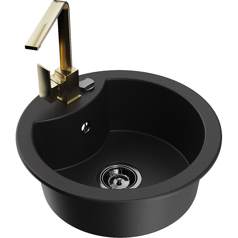 Mexen Diego 1-compartment granite sink with a kitchen mixer tap Rita, Black - 6512-77-670300-50-B