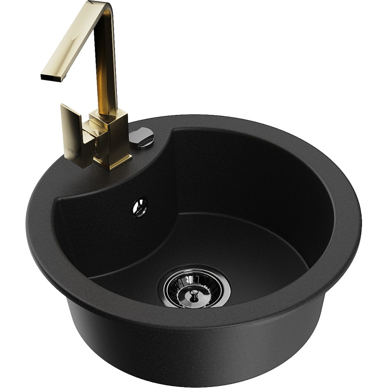 Mexen Diego granite sink 1-bowl with kitchen faucet Rita, black - 6512-77-670300-50-B