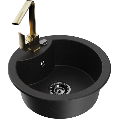 Mexen Diego 1-bowl granite kitchen sink with Rita tap, black - 6512-77-670300-50-B