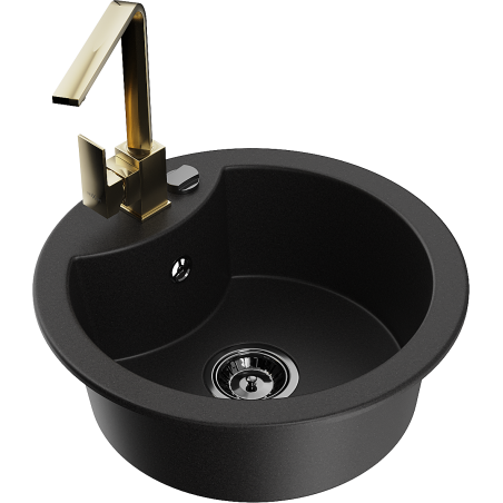 Mexen Diego granite sink 1-bowl with kitchen faucet Rita, black - 6512-77-670300-50-B