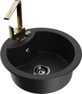 Mexen Diego granite sink 1-bowl with kitchen faucet Rita, black - 6512-77-670300-50-B