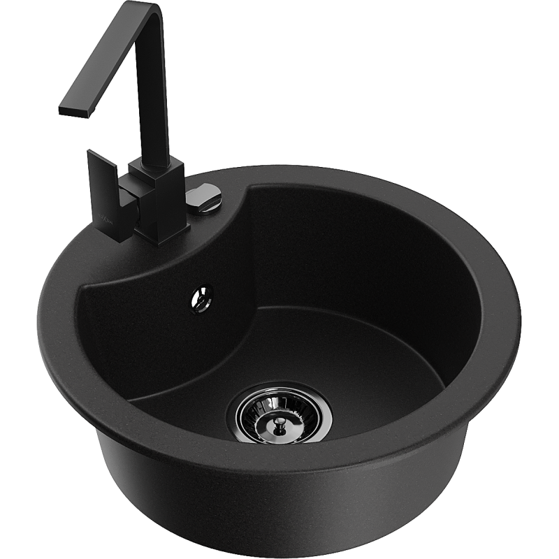 Mexen Diego 1-compartment granite sink with a kitchen mixer tap Rita, Black - 6512-77-670300-70-B