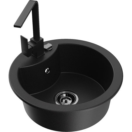 Mexen Diego 1-Bowl Granite Sink with Rita Kitchen Faucet, Black - 6512-77-670300-70-B