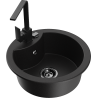 Mexen Diego 1-compartment granite sink with a kitchen mixer tap Rita, Black - 6512-77-670300-70-B