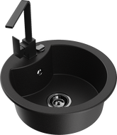 Mexen Diego 1-compartment granite sink with a kitchen mixer tap Rita, Black - 6512-77-670300-70-B
