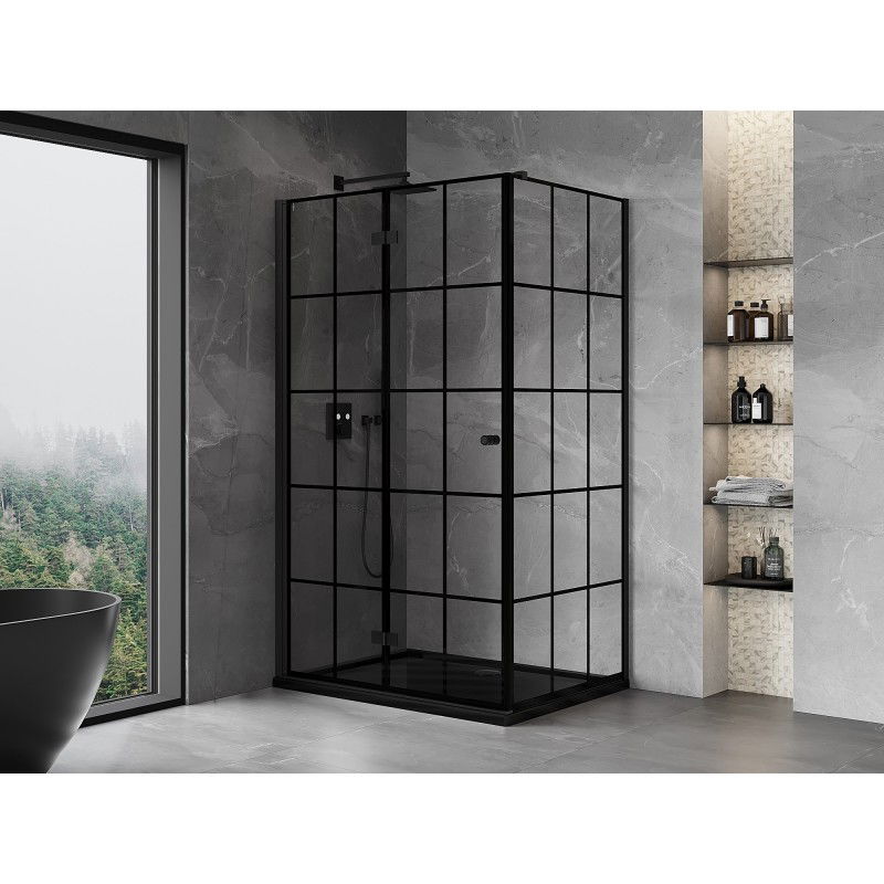 Mexen Mist-F foldable shower cabin left 80 x 95 cm, black grid, black - 8A6T-080-095-70-77-L