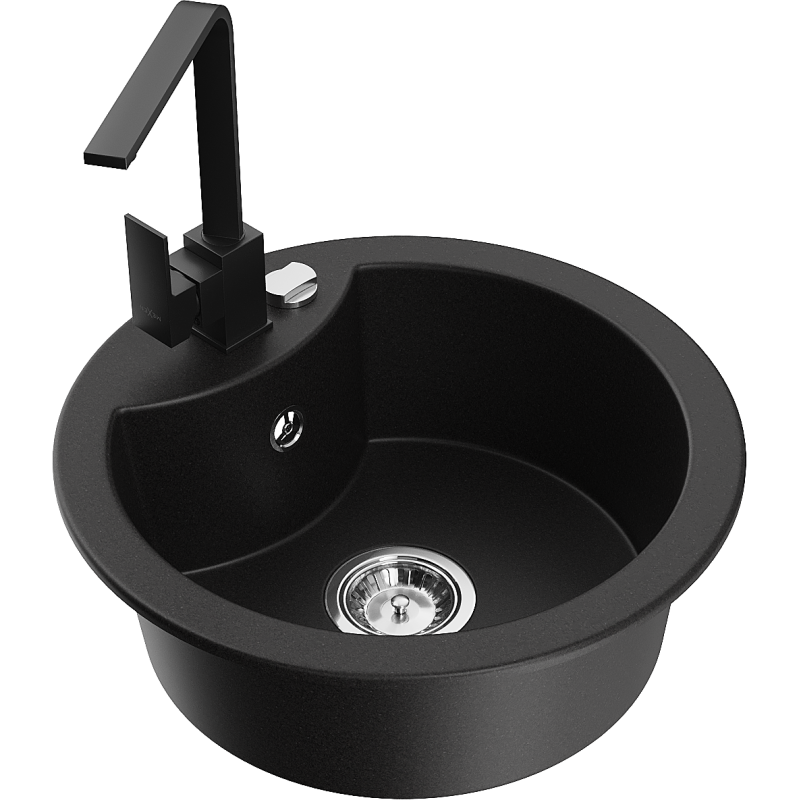 Mexen Diego 1-bowl granite sink with Rita kitchen tap, black - 6512-77-670300-70