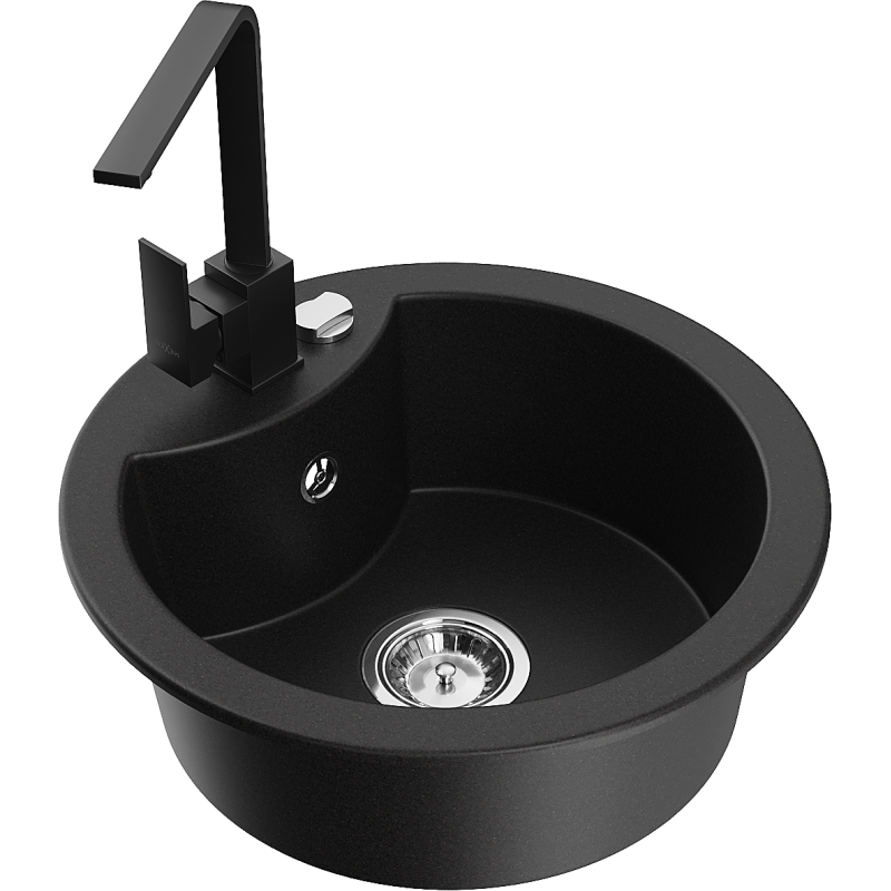 Mexen Diego 1-compartment granite sink with a kitchen mixer tap Rita, Black - 6512-77-670300-70