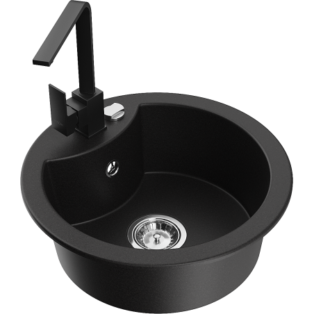 Mexen Diego 1-compartment granite sink with a kitchen mixer tap Rita, Black - 6512-77-670300-70