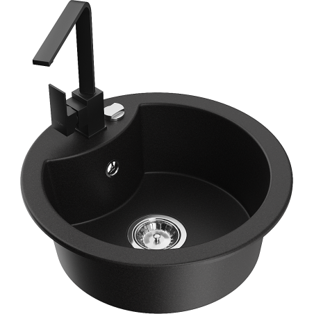 Mexen Diego granite sink 1-bowl with kitchen faucet Rita, black - 6512-77-670300-70