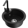Mexen Diego 1-bowl granite sink with Rita kitchen tap, black - 6512-77-670300-70