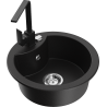 Mexen Diego granite sink 1-bowl with kitchen faucet Rita, black - 6512-77-670300-70