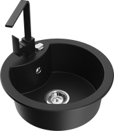 Mexen Diego 1-compartment granite sink with a kitchen mixer tap Rita, Black - 6512-77-670300-70