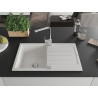 Mexen Bruno granite single-bowl sink with drainer and Rita kitchen faucet, white - 6513-20-670300-00
