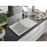 Mexen Bruno granite single-bowl sink with drainer and Rita kitchen faucet, white - 6513-20-670300-00